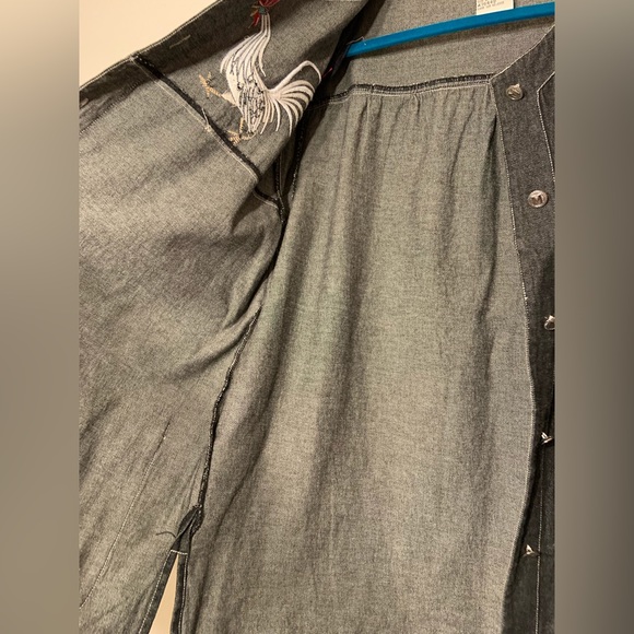 ♦️ Bob Mackie Wearable Art Button up Shacket - Long Sleeve - Chicken embroidery - Picture 13 of 14